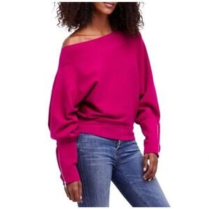 Free People Magenta Hot Pink Off the Shoulder Knit Sweater
